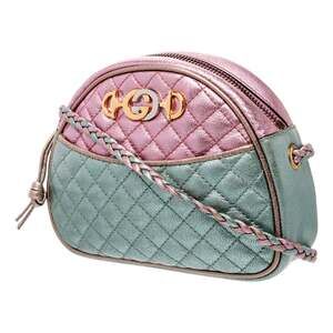 Gucci Mini Zumi Quilted Nappa Trapuntata Metallic Dome Crossbody Bag Pink and